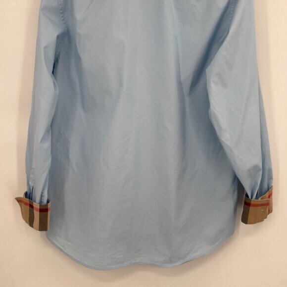 Burberry Men’s Luxury Light Blue Button-Up Shirt with Check Cuffs Size M - Picture 6 of 12